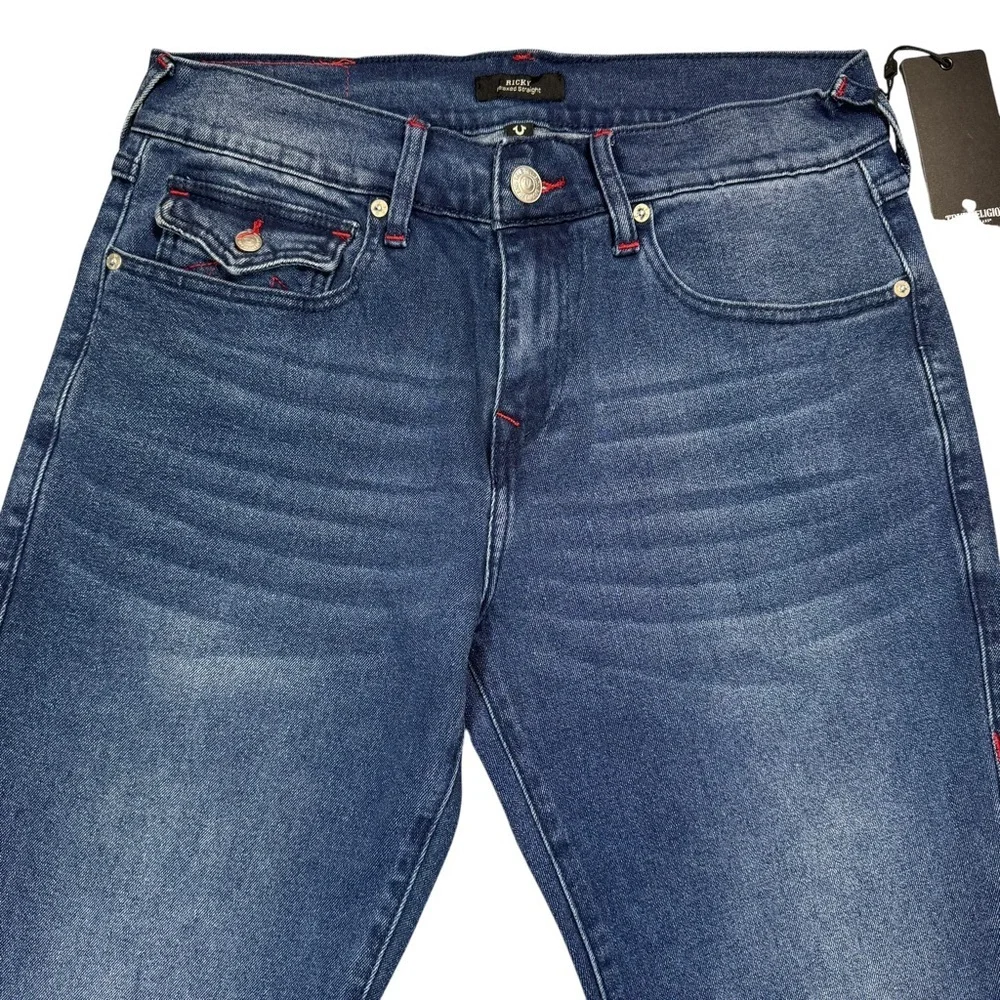 NWT New $159 True Religion Ricky Straight Leg Flap Pockets Jeans Size 30 x 33